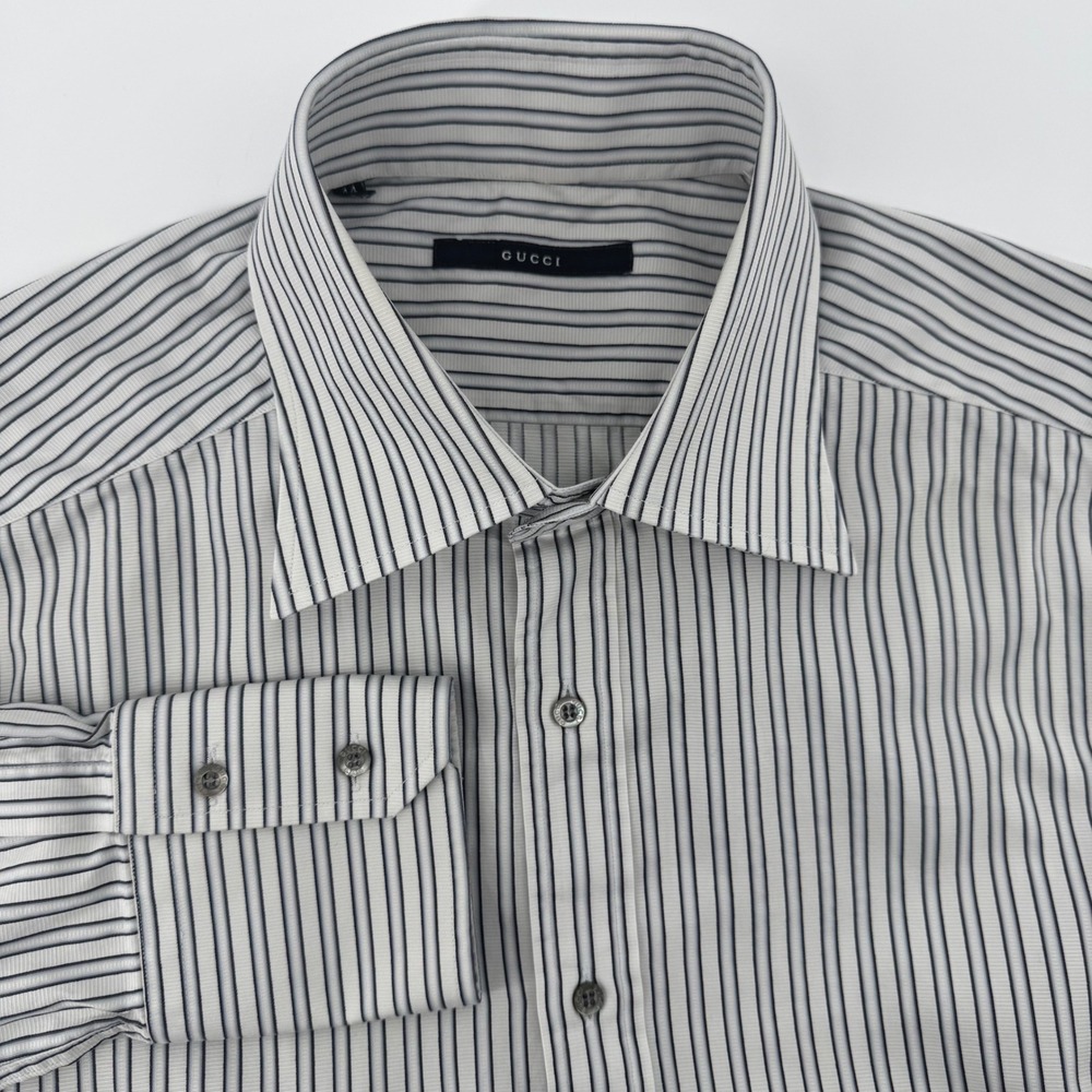 Gucci Striped‎ Mens 17.5 XL Slim Long Sleeve Dress Shirt Made in Italy